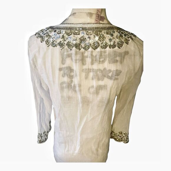 Calypso St. Barth White Sequin Coquette Festival Blouse Size Small - Picture 5 of 6